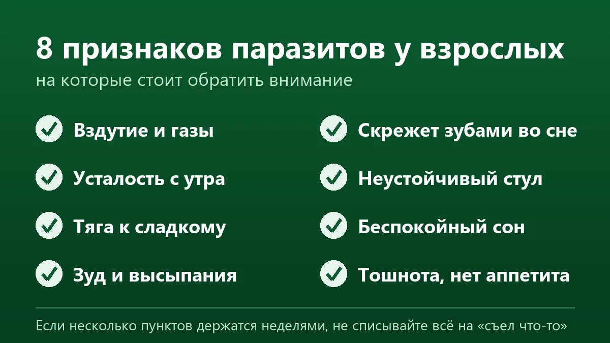 Признаки паразитов у взрослых
