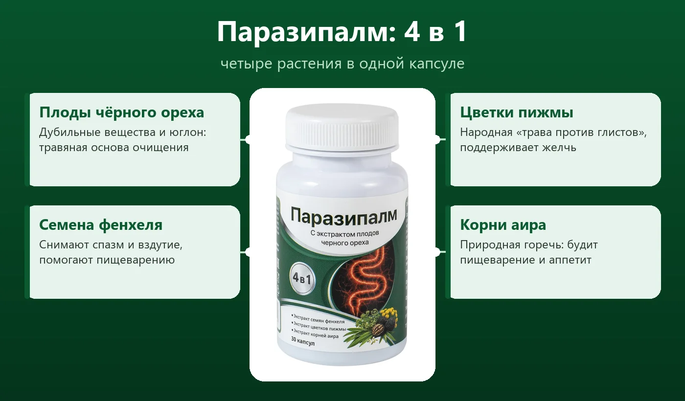 Паразипалм 4 в 1: чёрный орех, фенхель, пижма, аир
